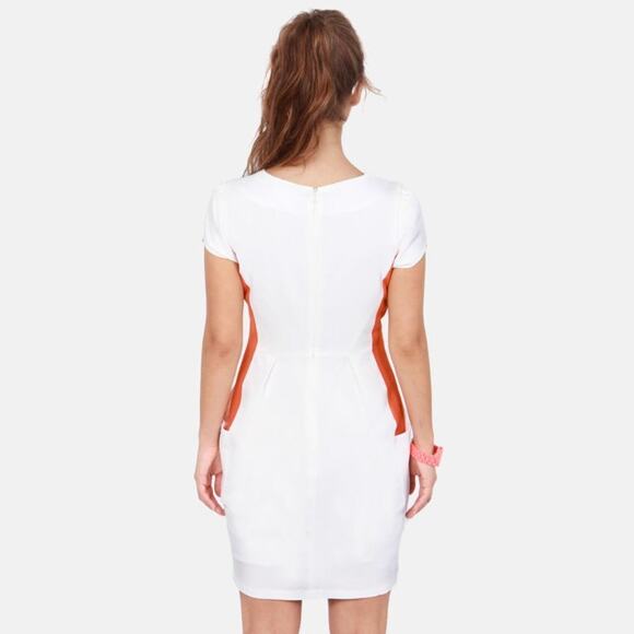 Esley for Lulus Orange White Woven Sheath Dress NWT - Picture 7 of 9